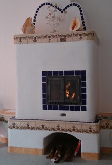 This fireplace was made with plaster and tiles.