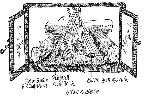 Das richtige Anordnen der Materialien garantiert ein schnelles Entzünden des Feuers